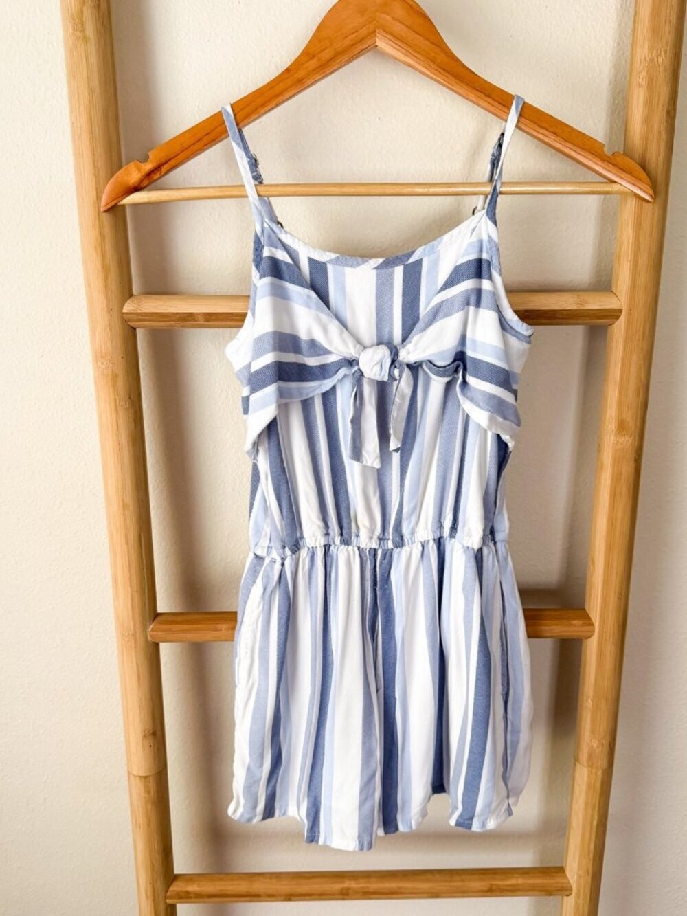 Abercrombie Kids Blue White Stripe Romper Tie Front Size 9/10